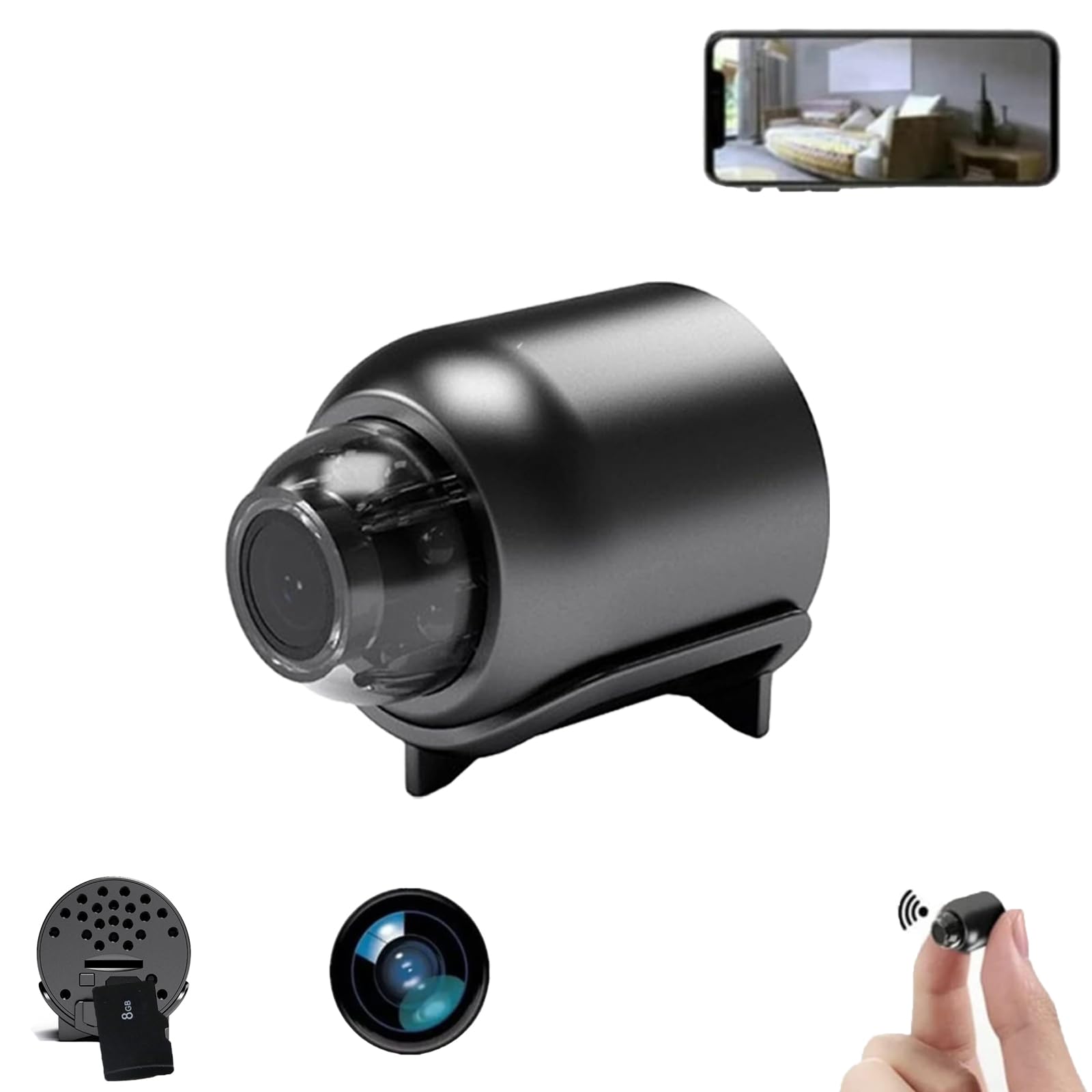 LBHGRMF Mini Camera, Mini Camera Wireless,Cheerchest Camera, Mini 5g Wireless WiFi Camera 1080p Hd, Mini Wireless WiFi Camera 1080p Hd,Comes with 8g