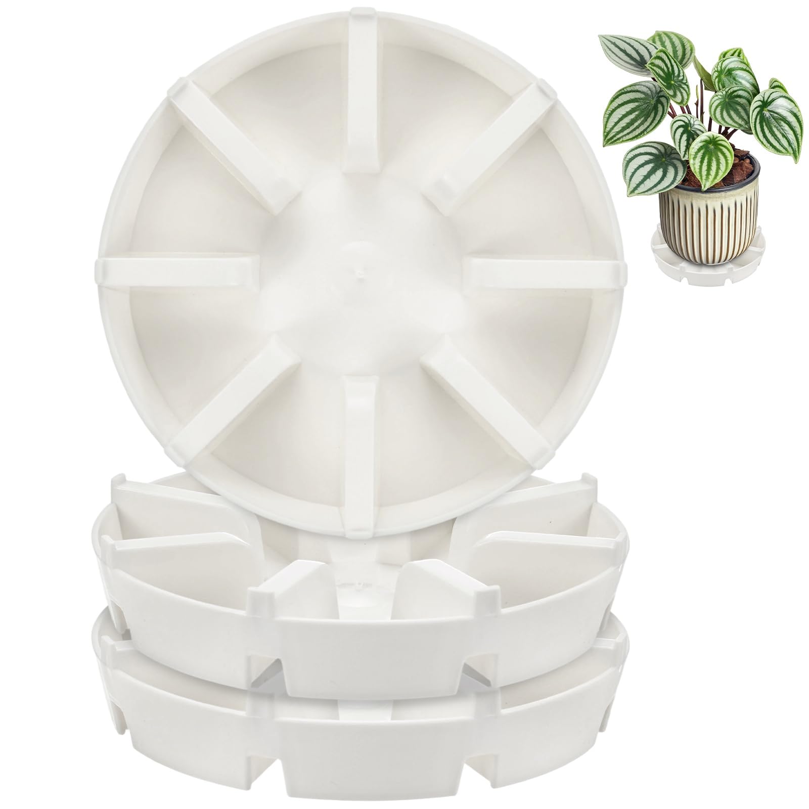 M METERXITY 3-Pack Plant Saucer, 5.71 Inch/14.5 cm Plastic Plant Trays Thicker for Pots/Indoor/Outdoor/Water Drainage and Protection, Flowerpot Drip Tray [White]