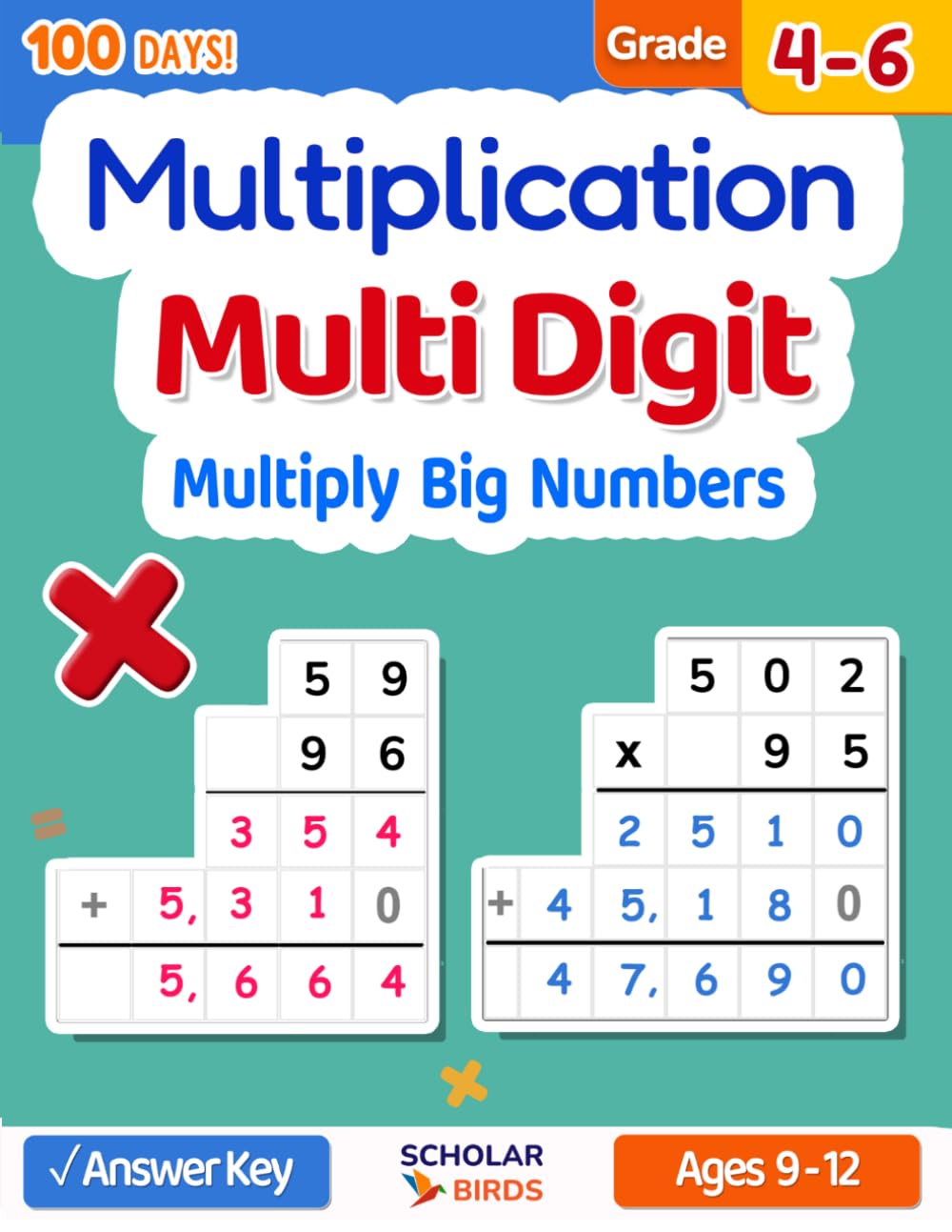 Multi Digit Multiplication Workbook for Grade 4-6: (Double Digit, Triple Digit, and Big Numbers), Answer Key, Reproducible Practice Problems, Ages ... Worksheets with Step-by-Step Examples
