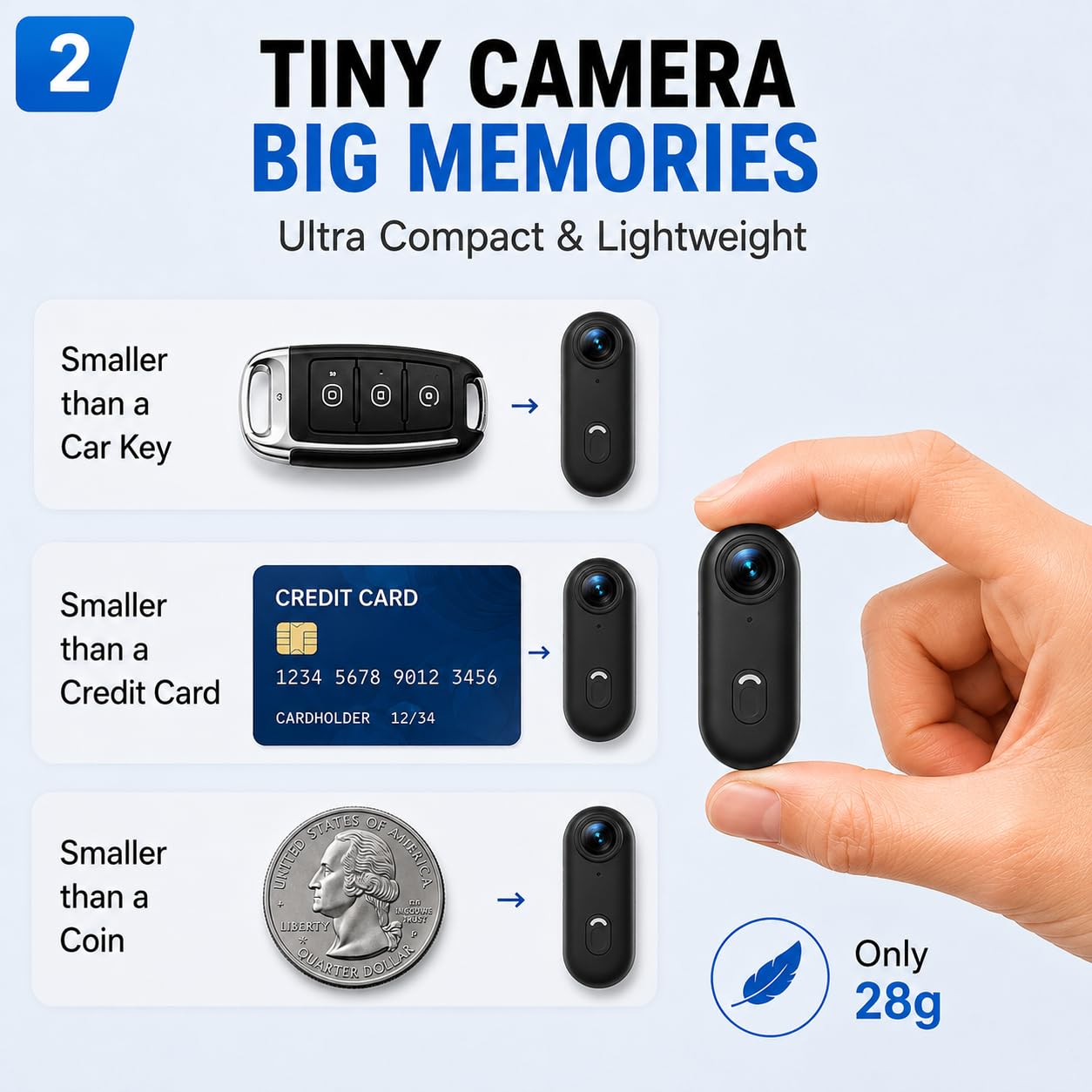 Winnes Minicámara Deportiva WiFi Negro, cámara de Pulgar HD 1080P, Lente Gran Angular de 120°, IP68, Resistente al Agua hasta 30 m, grabadora de Video vlog.