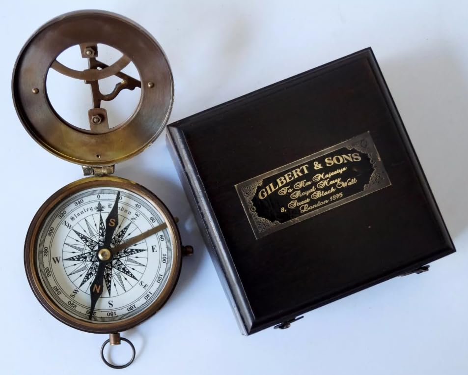 Brújula náutica de latón antiguo para senderismo, reloj de sol