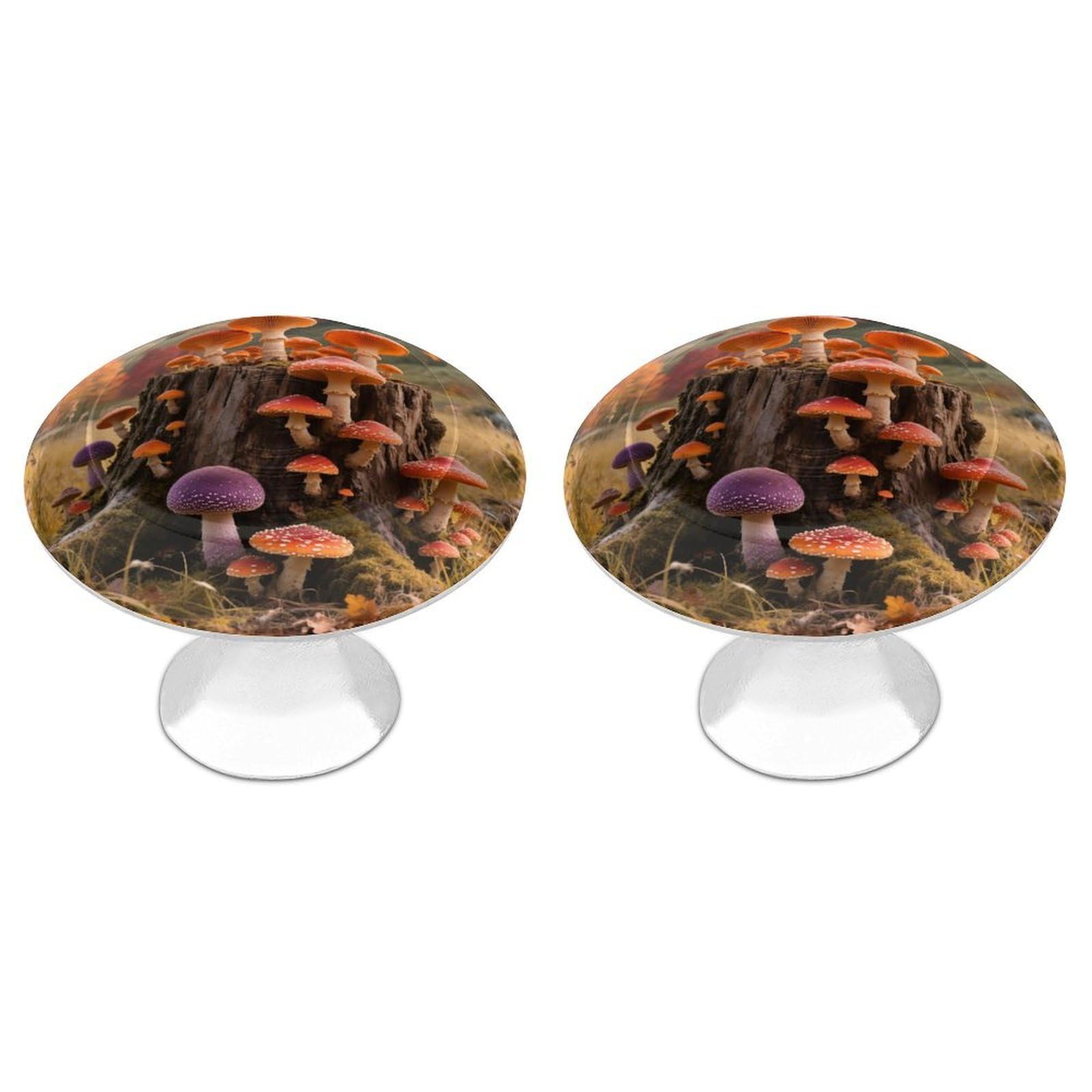 DWVTSLH Fall Mushroom Cabinet Handles 2 Pack Stainless Steel Kitchen Drawer Pulls with Installation Screws Round Dresser Drawer Knobs 1.1 Inch Modern Cabinet Hardware Door Handles