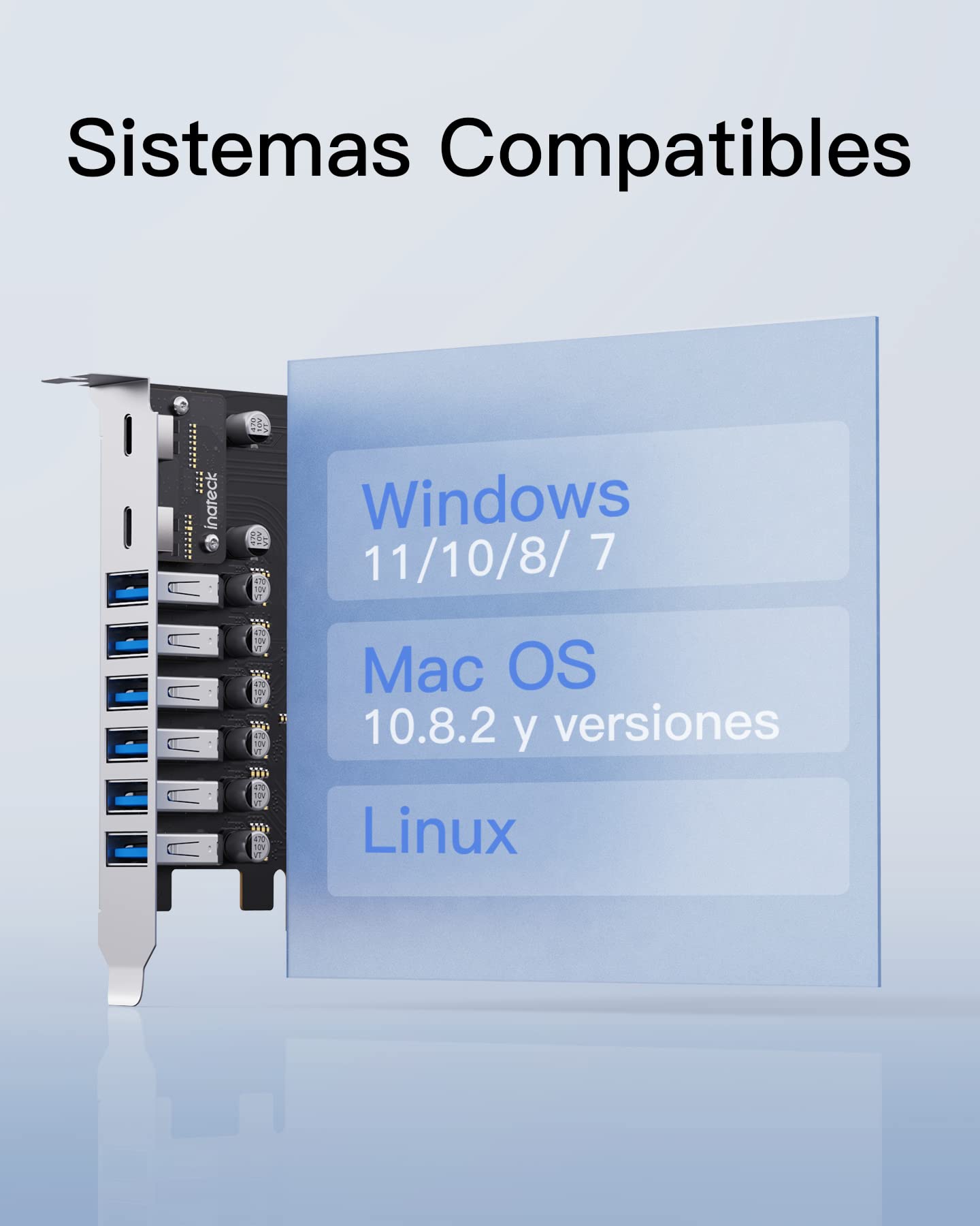 Inateck Tarjeta PCIe a USB 3.2 Gen 2, Carga USB C PD, 2 Puertos USB C y 6 Puertos USB A con Ancho de Banda Total de 16 Gbps, KU8212