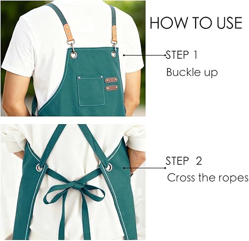 Miniatura 4 de Delantal de chef para mujeres y hombres con bolsillos, delantal de jardinería ajustable de lona de algodón con espalda cruzada
