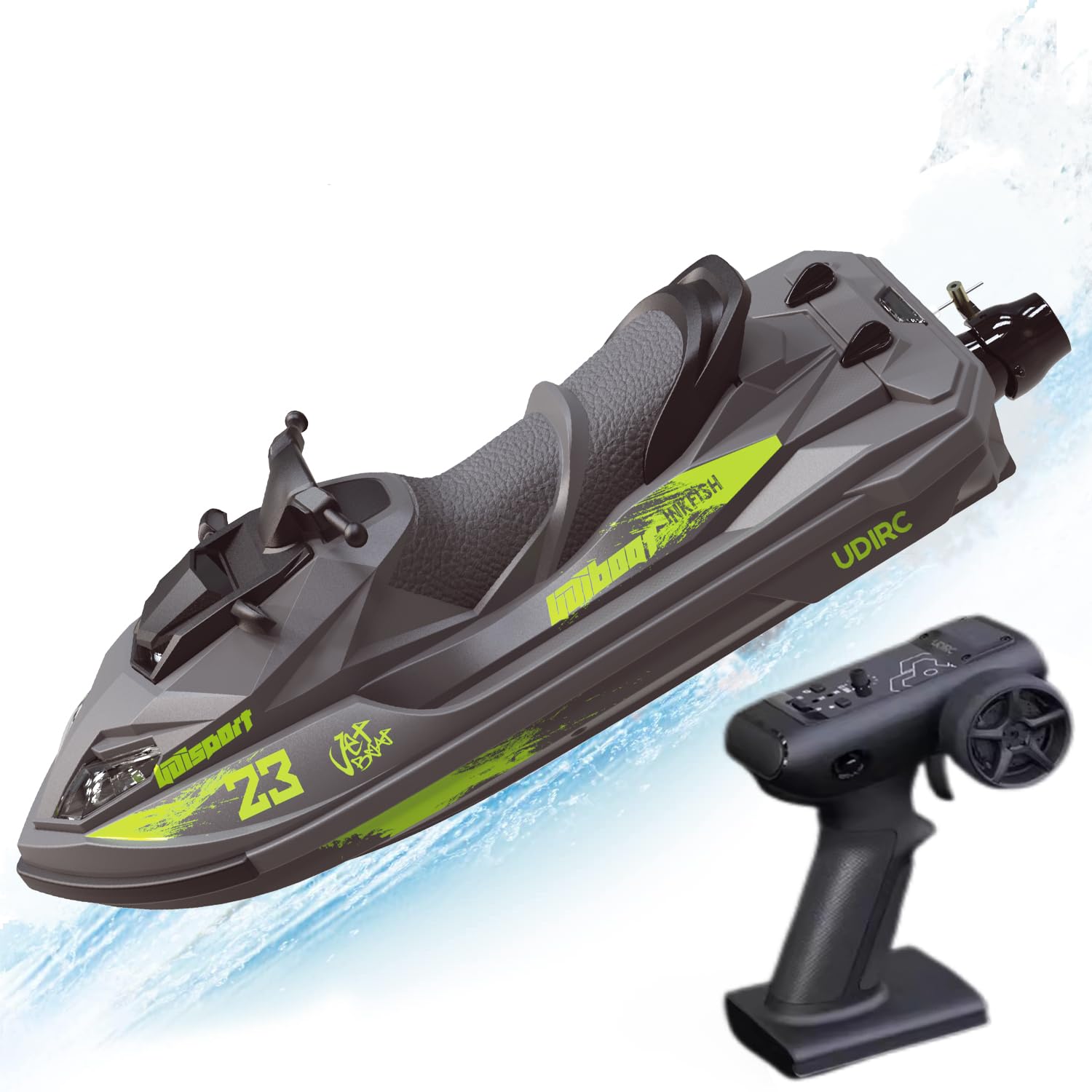 UDI023 RC Jet Racing Boat Remote Controlled Motorboat Watercraft 20km/h with LED 7.4V 2000mAh for Beginners 14Y+ on Lake Pool (Green)