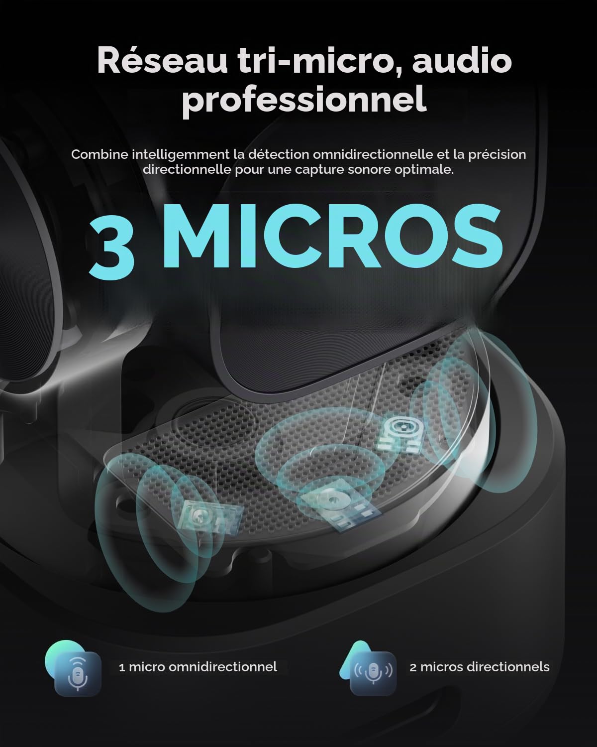 OBSBOT Tiny 3 avec Tépied, PTZ 4K Webcam avec Audio Spatial, 1/1,28" Sensor