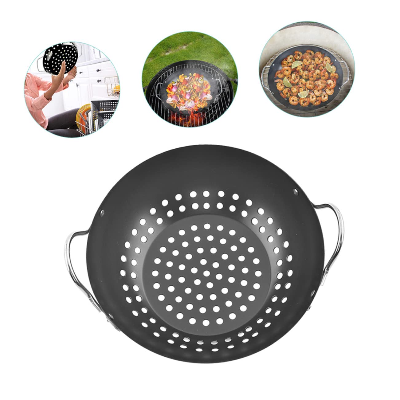 Cestello per Grigliare Verdure in Metallo al Carbonio Rivestimento Antiaderente e Design a Grandi Fori, Doppia Maniglia per Barbecue in Giardino Professionale