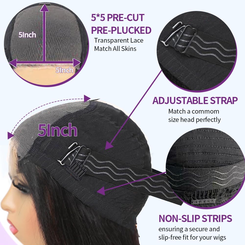Durya Glueless Wigs Human Hair Pre Plucked Pre Cut 5x5 HD Lace Closure Wigs Human Hair Wear and Go Glueless Wigs Body Wave Lace Front Wigs Human Hair for Women 250% Density 34 Inch