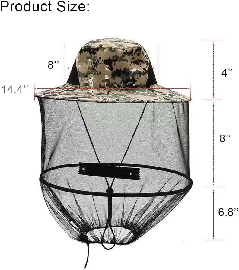 Mosquito Net Hat Adjustable Beekeeper Hat Lightweight & Foldable Bug Head Net for Outdoor Hiking Camping UV Protection Polyester Mesh for Men & Women Grey