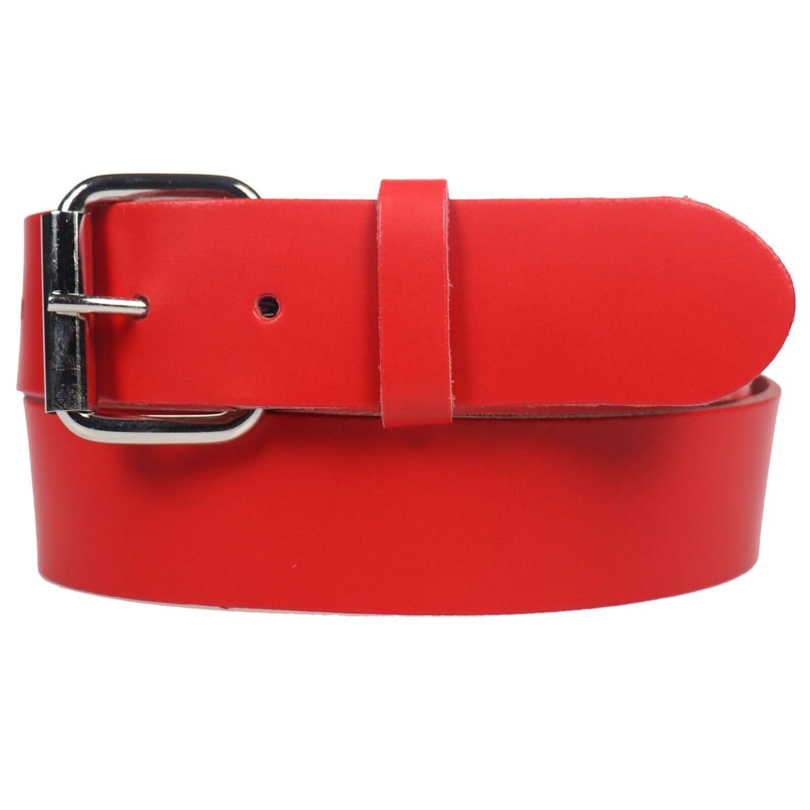 BULLET 69 38mm Colourful Leather Jean Leather belts Mens Womens Belts[Red,XLarge 40" - 44" Waist,Silver Roller]