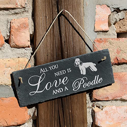 Schiefertafel Deko Pudel Schild 22 x 8 cm - All you need is Love and a Poodle - Wanddeko Dekoration Türschild