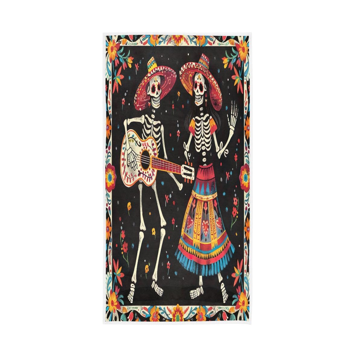 LSRCPD Cute Skeletons Traditional Mexican Hand Towels, Face Towels for Bathroom 15 x 30 Inches, Bathroom Towel