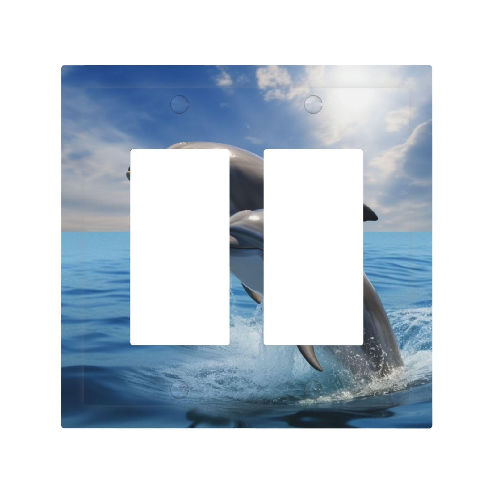 Decorator Double Toggle Light Switch Covers Two Dolphins Wall Plate 2-Gang Mid Size 5" x 4.9" Double Toggle Switch Wallplate Decorative 2 Gang Wall Switch Plate Covers