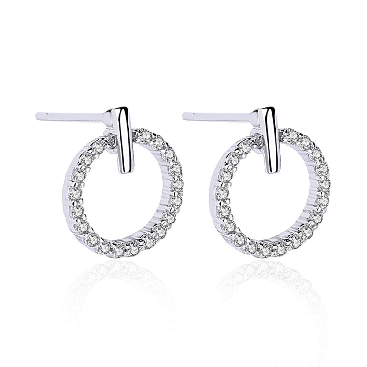 YOURDORAWomen 925 Sterling Silver Small Circle Earrings Pavé Cubic Zirconia Halo 12 mm, Gift Box