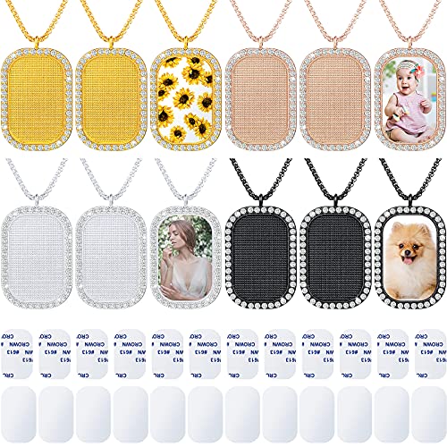 12 Pieces Sublimation Blank Necklace with Chain Customized Blank Metal Necklace Heat Transfer Blank Necklace Blank Base Pendant with 12 Pieces Heat Transfer Sheet and High Temperature Glue for Women