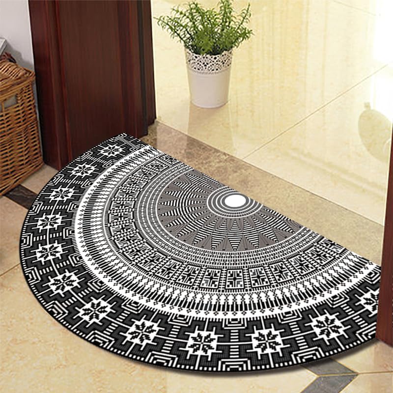 Guest Ruyunlai Half Moon Semi Circle 50cm X 80cm Fireside Rugs for Living Room Washable Inside Door Mat Bedrooms Colourful black 890-23 models