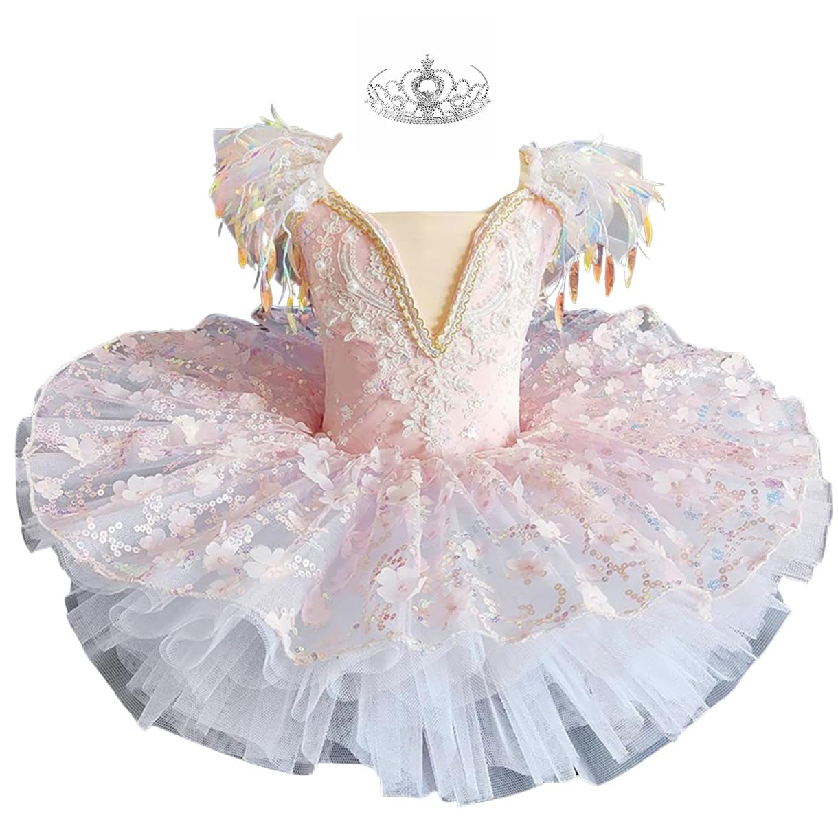 Mädchen Ballettkleid mit Blumenmuster und Pailletten, Ballerina-Kostüm für Kinder, geeignet für Tanzaufführungen