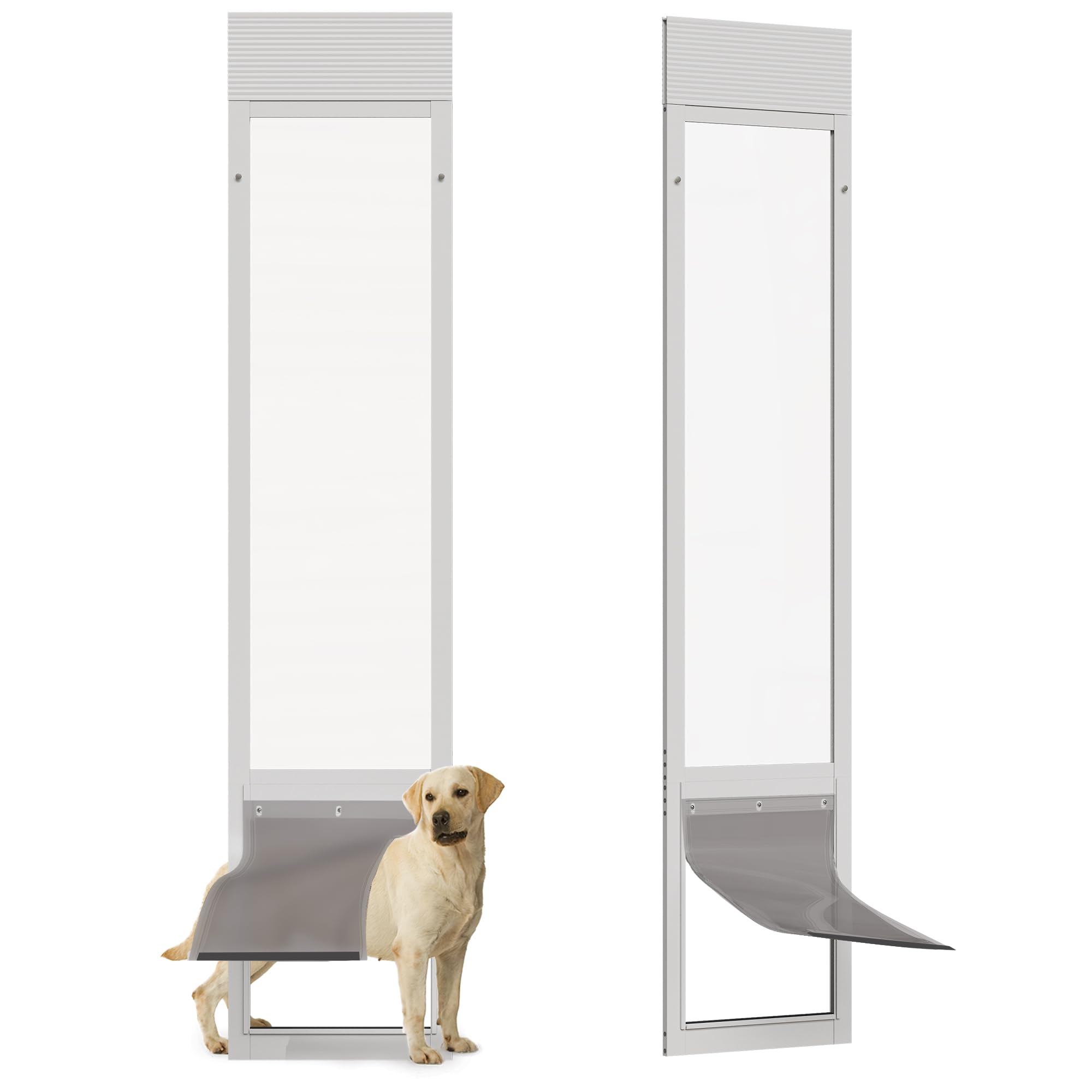 Photo 1 of WIN STELLAR Doggie Door for Sliding Glass Door, 91"-95 9/16" Adjustable Height No-Drill Pet Door Insert with Reinforced Dual Security Locks, 10" x 15" Brown Flap for Large Dogs, White