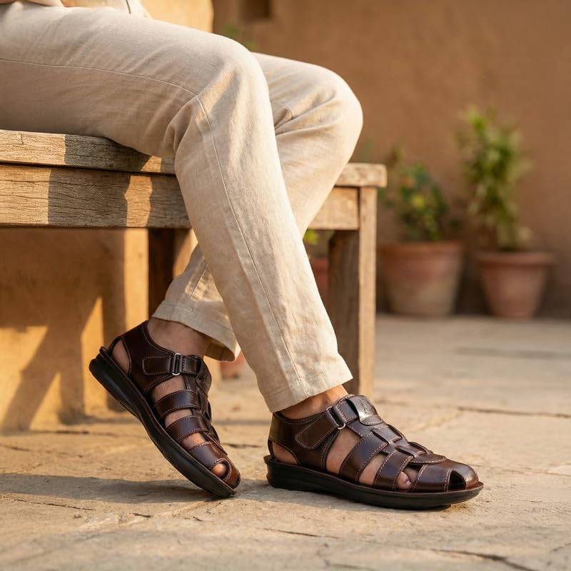 Image of WALKAROO Men's Casual Sandals|Open Toe Casual Sandals, Adjustable Velcro Strap, Cushioned Footbed, Leather Look Synthetic Upper, Breathable Cllosure,Lightweight Grip Sole|WGR58052