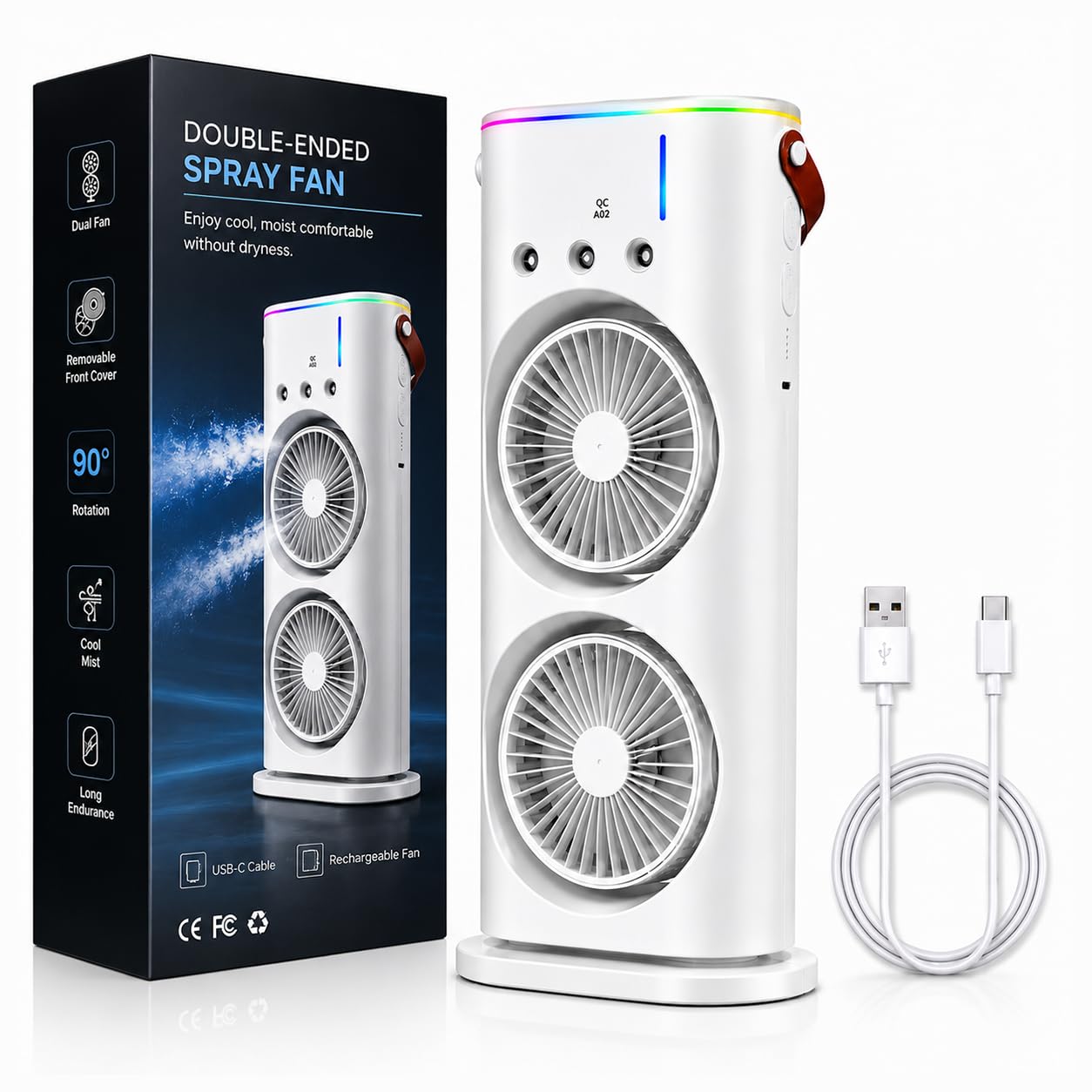 MIKANIX Portable Dual Fan Mini Air Cooler With Mist Spray With 90° Adjustable Rotation | Ambient RGB Light & Adjustable Speed With USB Cable For Home, Office And Bedroom-image-16