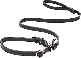 CopcoPet Retrieverleine mit Zugstopp für mittelgroße Hunde – 1,20m x 15mm Moxonleine in Schwarz – Fettlederleine & Agilityleine aus Leder – stufenlos verstellbar, Handarbeit, verchromt, wetterfest