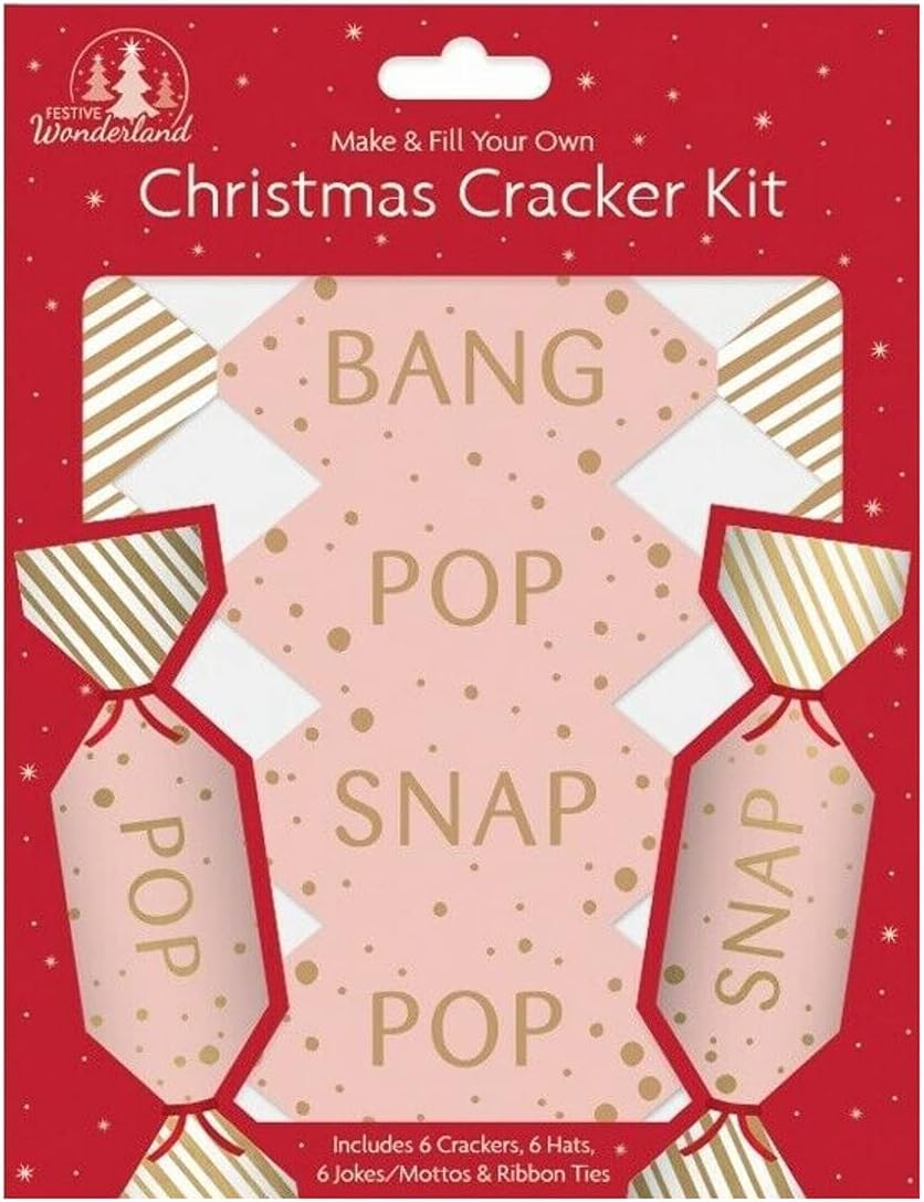 Skyte Gold Skyte® Pack Of 6 Christmas Cracker Kit With Hats, Jokes & Ribbon Ties - Bang Snap Pop - Make And Fill Your Own