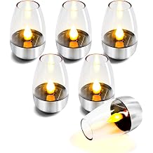 ISUNMEA Solar Outdoor Waterproof Flickering Flameless Candles - 6 Pack Rechargeable LED Battery Operated Fake Faux Tea Lights for Wedding, Home, Party, Garden Decor