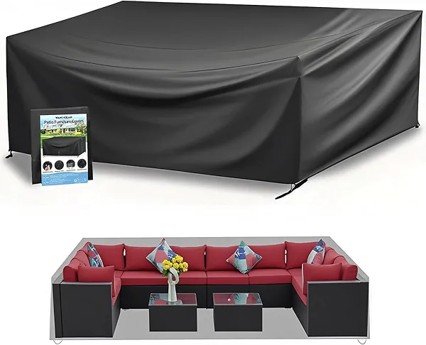 Outdoor Table Cover, 110 x 83 Patio Furniture Covers Waterproof, 420D Rectangular Outdoor Couch Cover - Lawn Patio Covers for Outside Sofa, Dining Table Chairs Sets , Black（110" L x 83" W x 28" H）