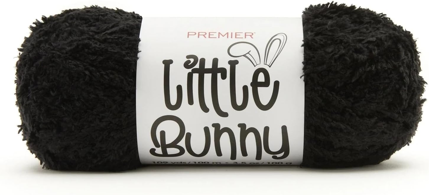 Little Bunny Yarn, Bulky Weight Plush Knitting and Crocheting Yarn, 100% Polyester, Black, 3.5 oz, 109 yards