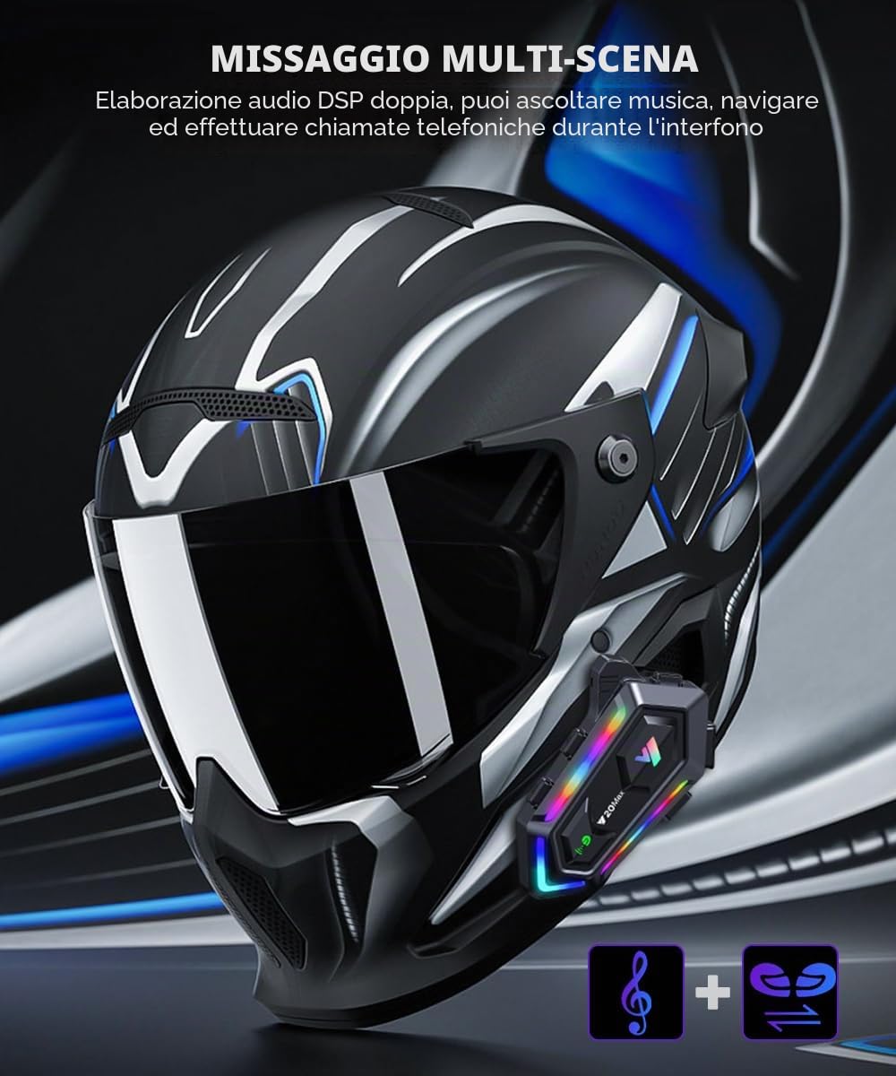 NXPGKEA Motorcycle Helmet Speakers, Waterproof Motorbike Helmet Intercom Communication System Bluetooth Headset Helmet Headphone Hi-Fi/IPX6 All Helmet 1000mAh 300m Music Sharing GPS with Soft Mic RGB
