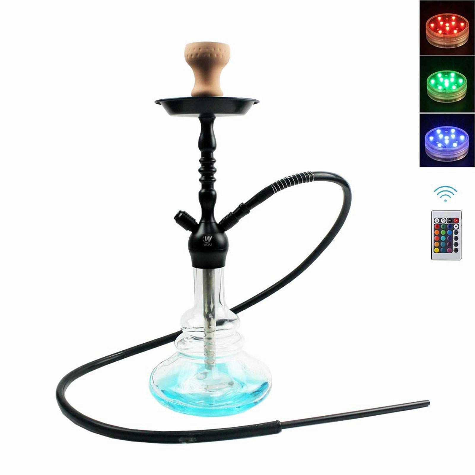 Luxus Shisha Set Hookah Set 24 Aluminium Hukah-Kit Mit Stabilem Glastank Silikon-Hukahn-Schlauch Lehm-Hukahn-Schüssel Magic LED-Licht