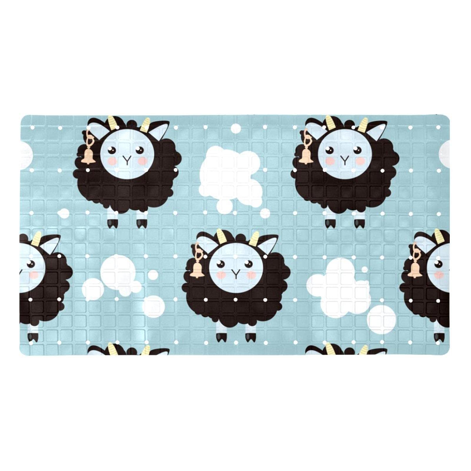Tapis de salle de bain pour baignoire antidérapant avec ventouses et trous de drainage bleu