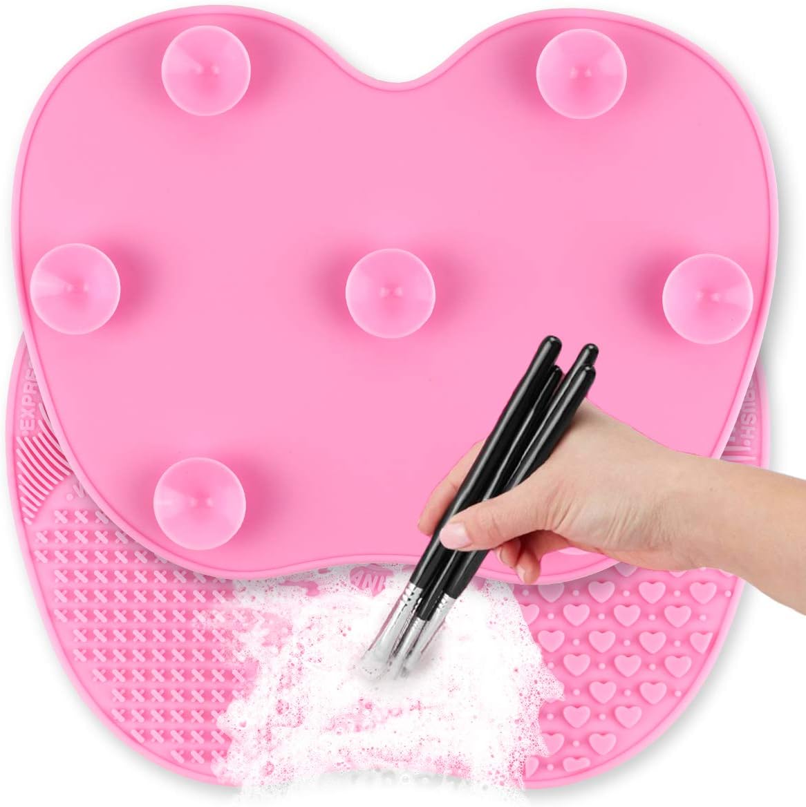 Silicon Makeup Brush Cleaning Mat Makeup Brush Cleaner Pad Cosmetic Brush Cleaning Mat Portable Washing Tool Scrubber with Suction Cup (pink)