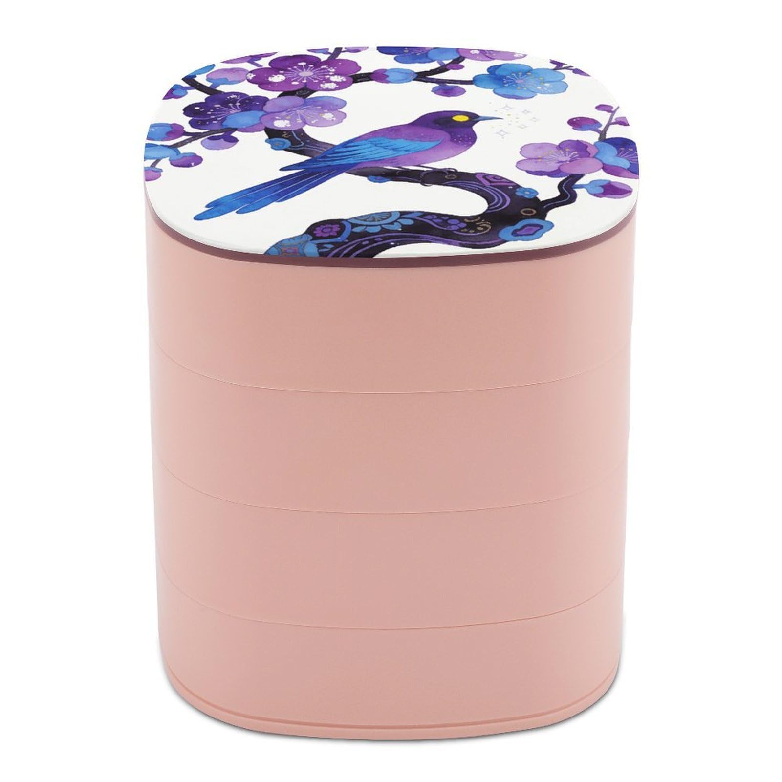 VstaDank Purple Plum Blossoms Adorn Sparrows Jewelry Box 360° Rotatable Jewelry Organizer 4 Layers Jewelry Case with Lid Fashion Portable Earring Holder for Bracelets Rings Bracelets Vanity