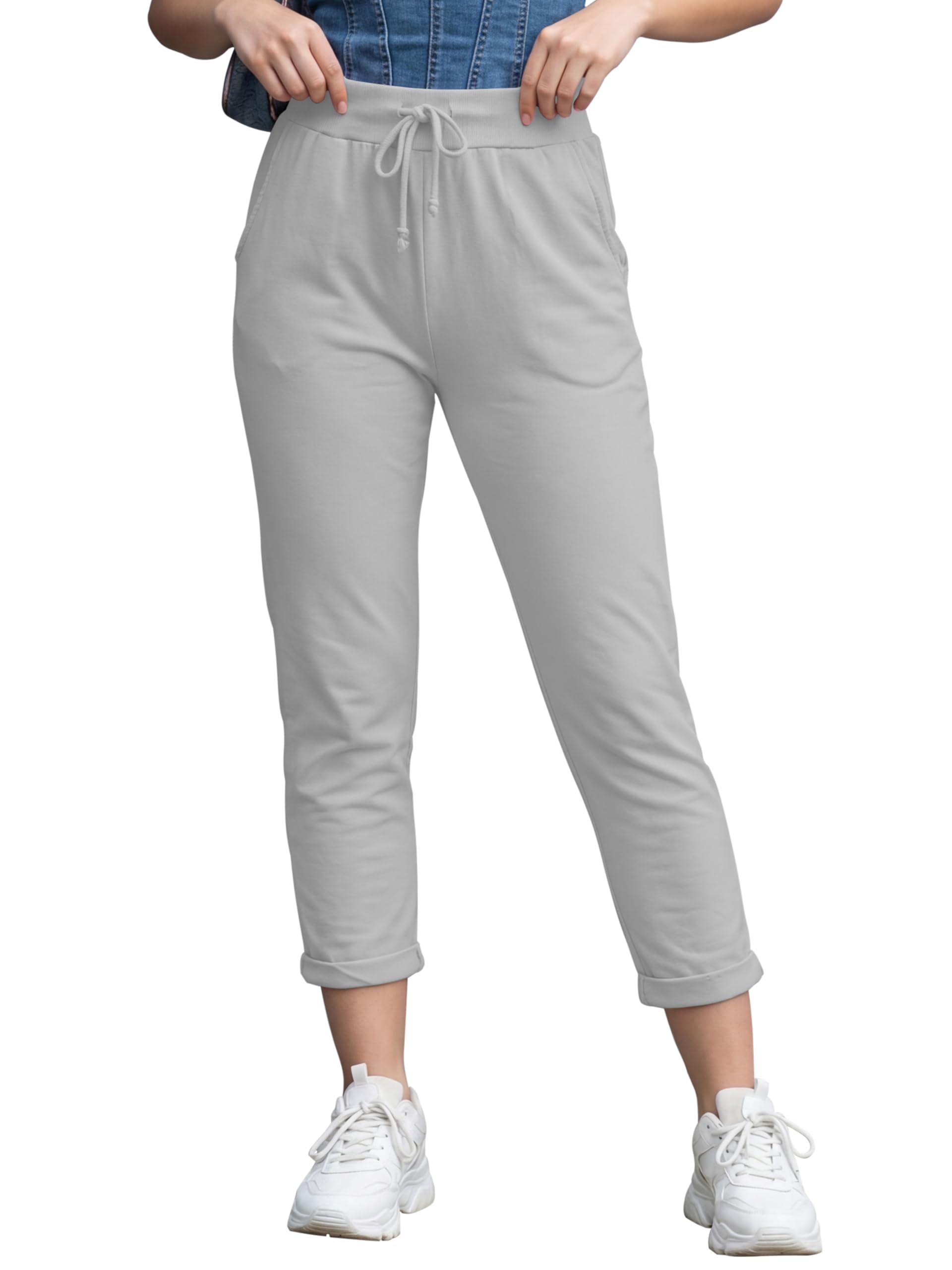 Love My Fashions Yoga Pants for Women Floral Denim Look Women's Trousers Elasticated Waist Casual Joggers Comfortable Ladies Summer Trousers UK