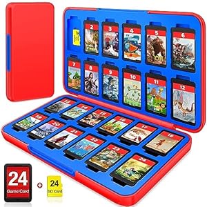 CYKOARMOR Game Card Case Holder for Nitendo Switch/Switch 2(2025) – Hard Shell Cartridge Case with 24 Game Slots & 24 Micro SD Card Slots, Portable Protective Organizer Traveler, Red Blue