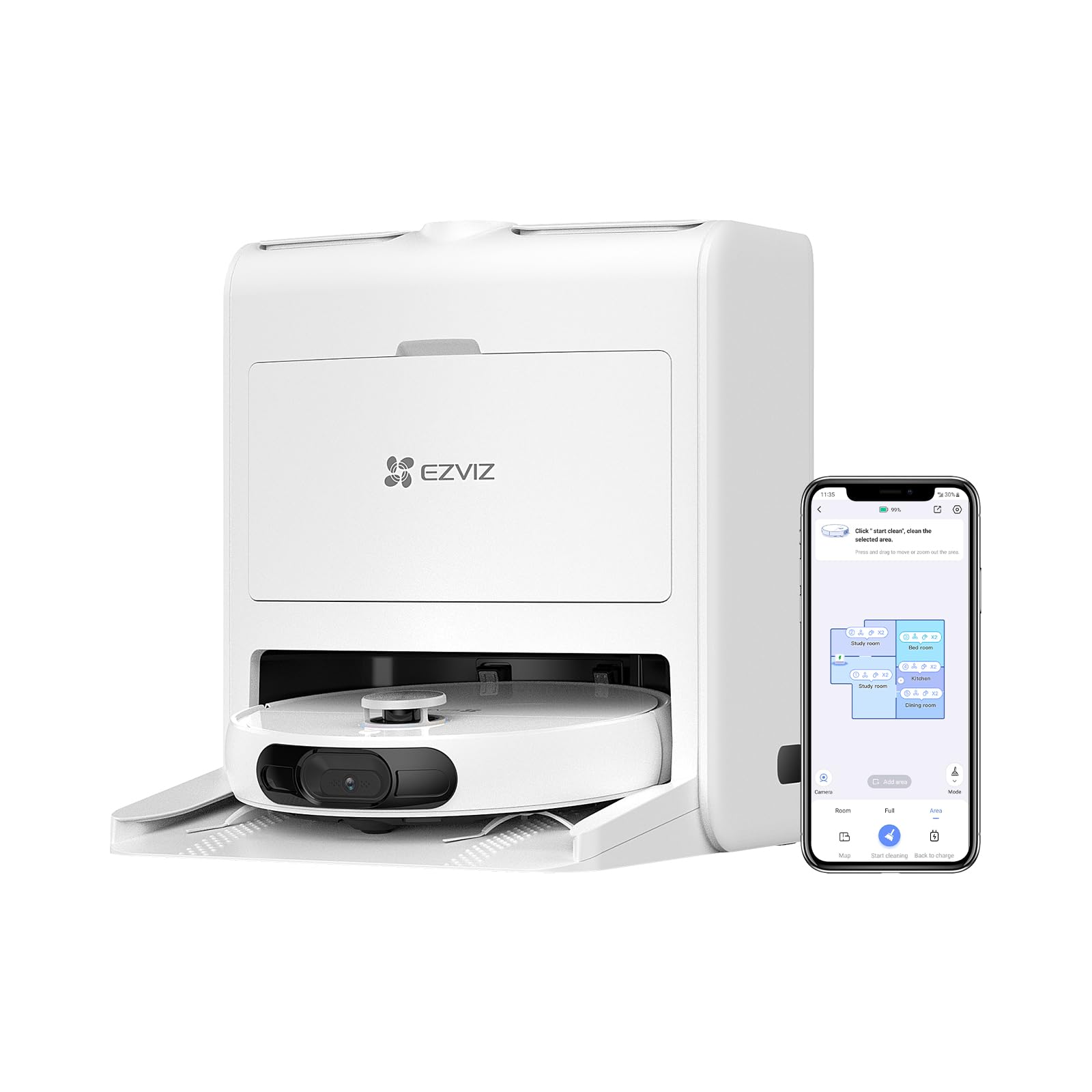 EZVIZ RS2 Aspirateur Laveur Léger avec Station, Appréciable pour la Maison, Fonctionnel pour la Routine de Nettoyage, De