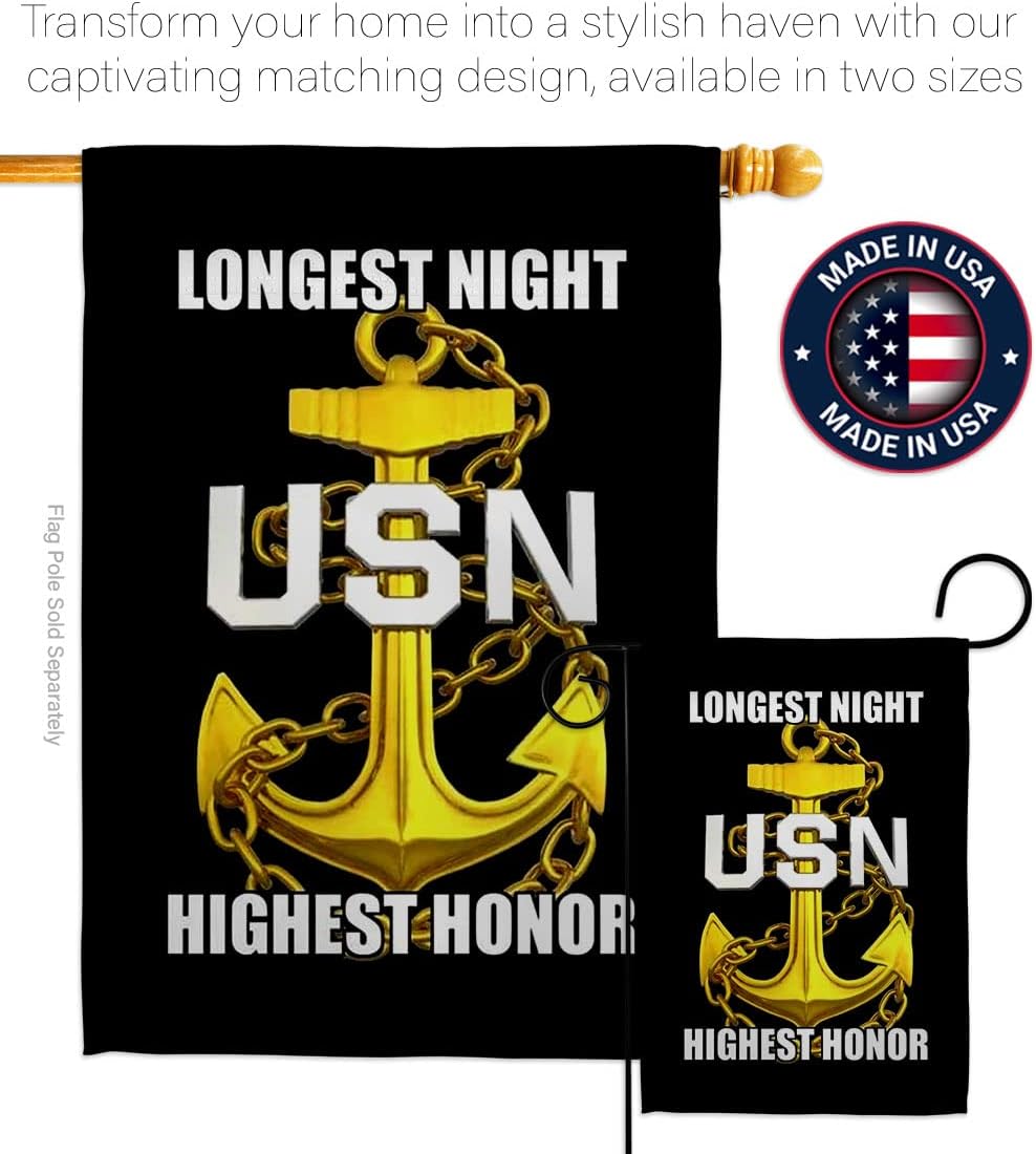 US Navy Chief Petty Officer Garden Flag - Set with Stand Armed Forces USN Seabee United State American Military Veteran Retire - House Banner Small Yard Gift Double-Sided Made In USA 13 X 18.5