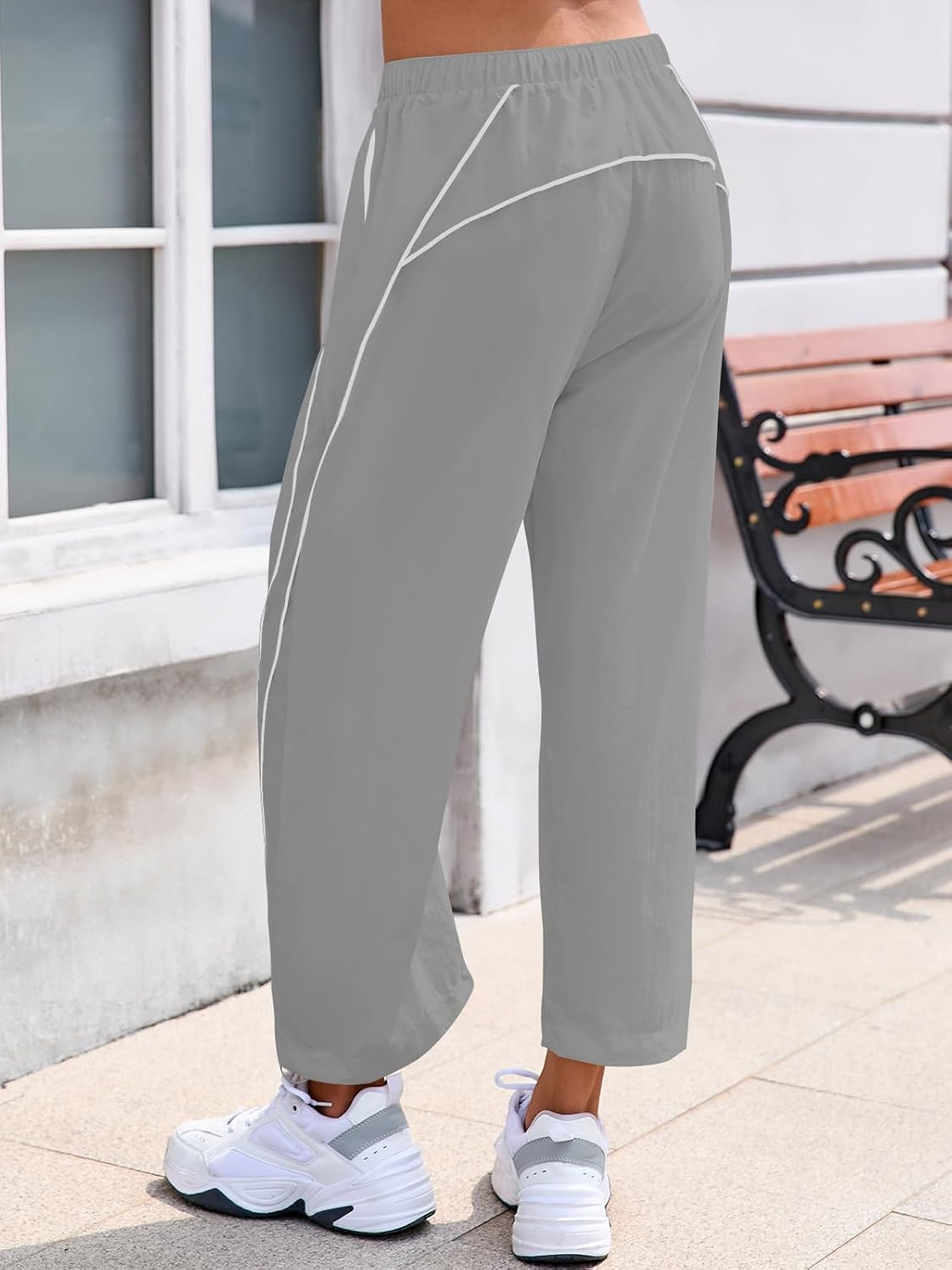 Fisoew Womens Baggy Wide Leg Pants Casual Elastic Waist Drawstring Hiking Workout Cropped Track Pants with Pockets - Image 4