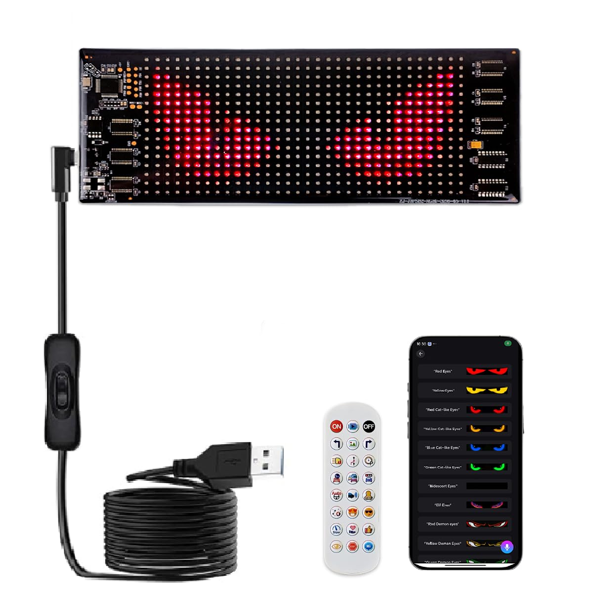 LED-Matrix-Display, flexibles Panel, Teufelsaugen-Licht für Auto-Windschutzscheibe, programmierbares LED-scrollendes Werbeschild mit Fernbedienung+APP+Sprachsteuerung, DIY-Muster-Animation (B3:595