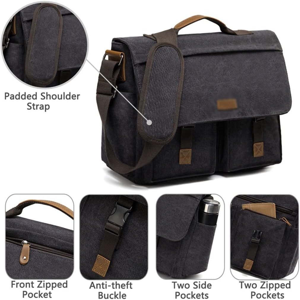 Messenger Bag For Men Vintage Resistant Waxed Canvas 15.6 Inch Laptop Briefcase Padded Shoulder Bag