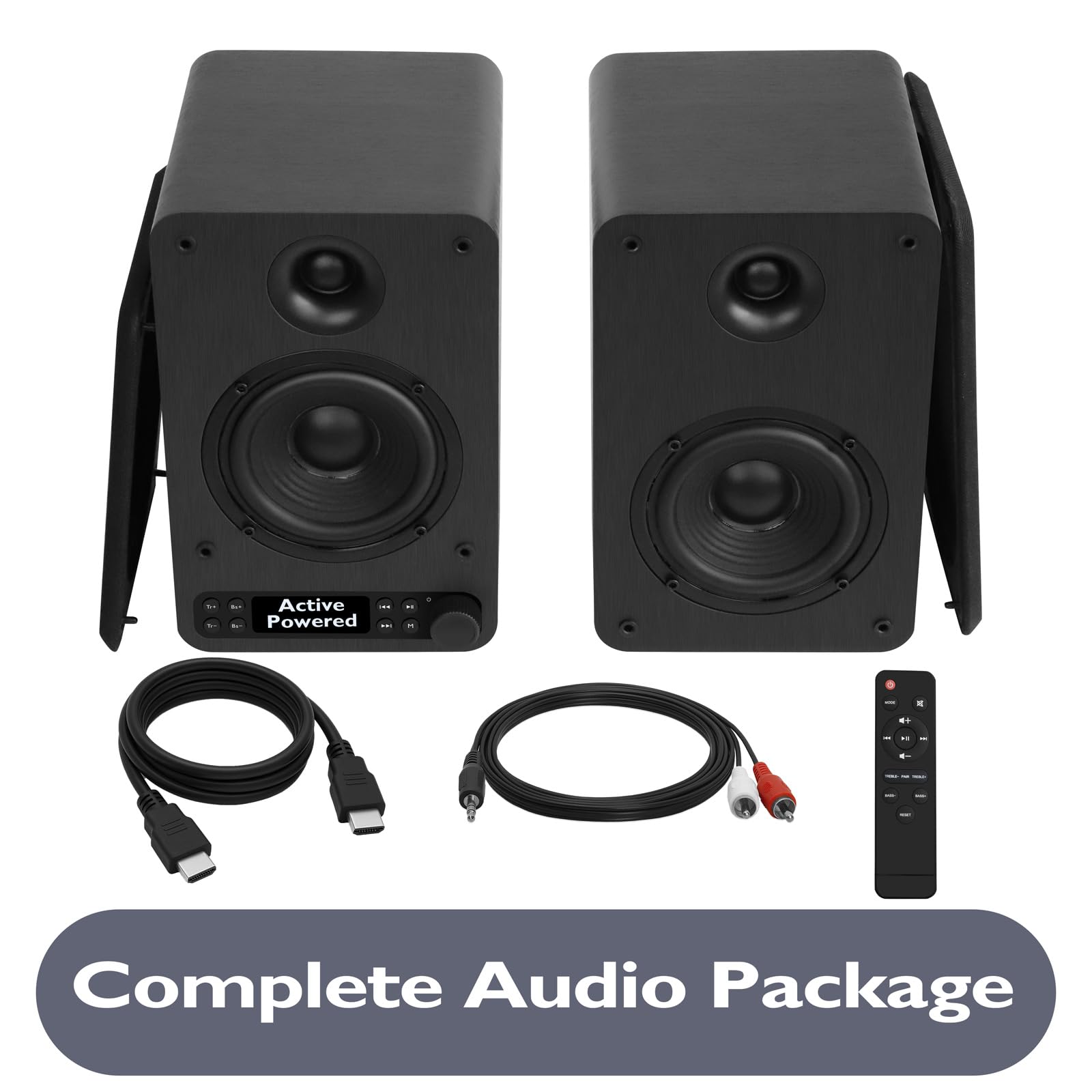 LEMEGA Core X1 Aktivlautsprecher - 40W Stereo Regallautsprecher, HDMI ARC Fuer TV, Bluetooth Streaming, Optisch, Cinch, AUX & USB, dimmbares LED-Display, Bass & Klangregler, Fernbedienung inklusive
