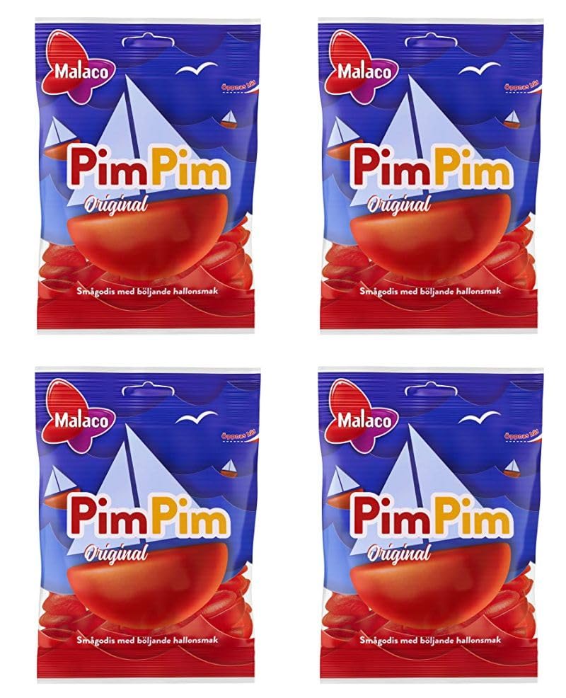 Malaco PimPim Original Raspberry Taste Gummy Candy 4 packs of 80g