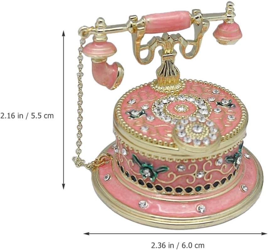 Alipis Retro Phone Jewelry Box Vintage Style Small Alloy Trinket Storage Case for Rings Earrings and Accessories Decorative Tabletop Organizer
