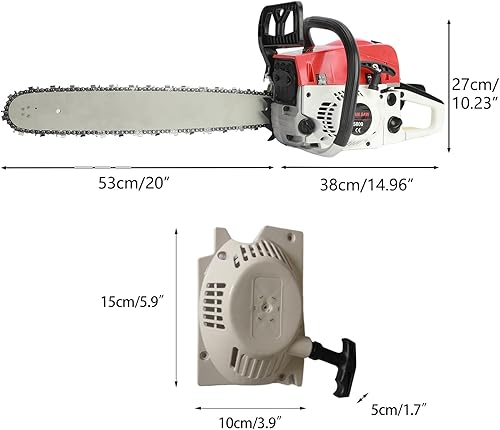 Miniatura 7 de 58CC Gas-Powered-Chainsaw, 20 Inch Gas Chain Saw, 2-Cycle-Gasoline Handheld Cordless Petrol Chain Saws for Trees Wood Cutting 20Inch