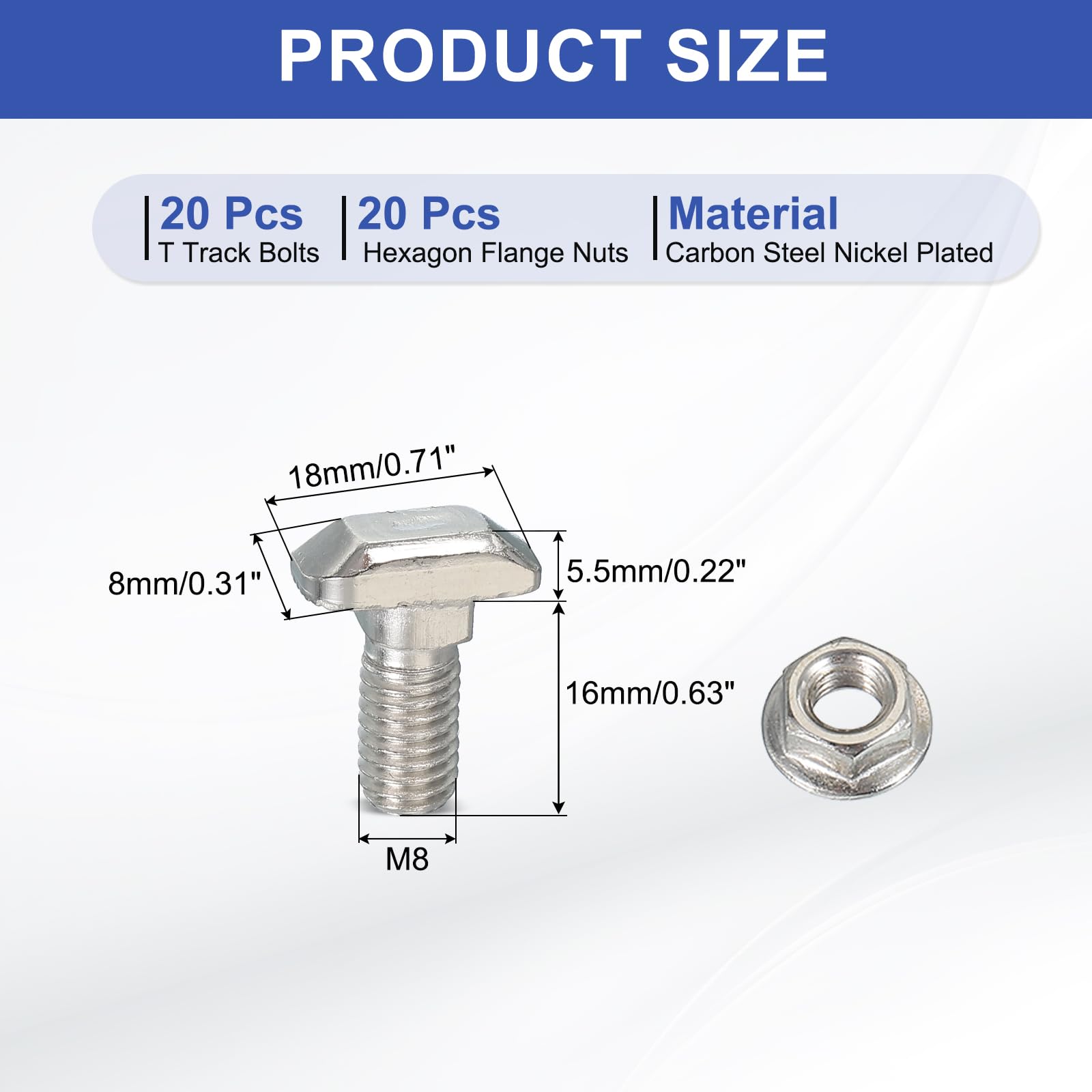 PATIKIL M8 x 18 mm T-Slot Bolts - Image 2