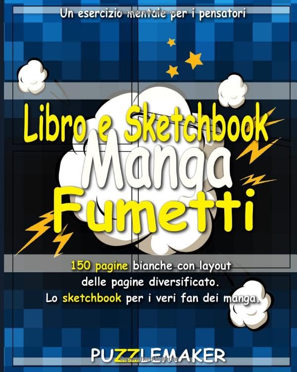 Libro e Sketchbook Manga-Fumetti: 150 pagine bianche con layout delle pagine diversificato. Lo sketchbook per i veri fan dei manga