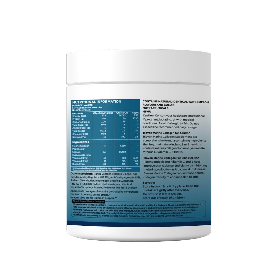 Biovencer Marine Collagen Powder 200g Jar – Hydrolyzed Marine Collagen Peptides for Skin Radiance, Glowing Skin, Strong Hair, Healthy Joints & Nails – Watermelon Flavour 4