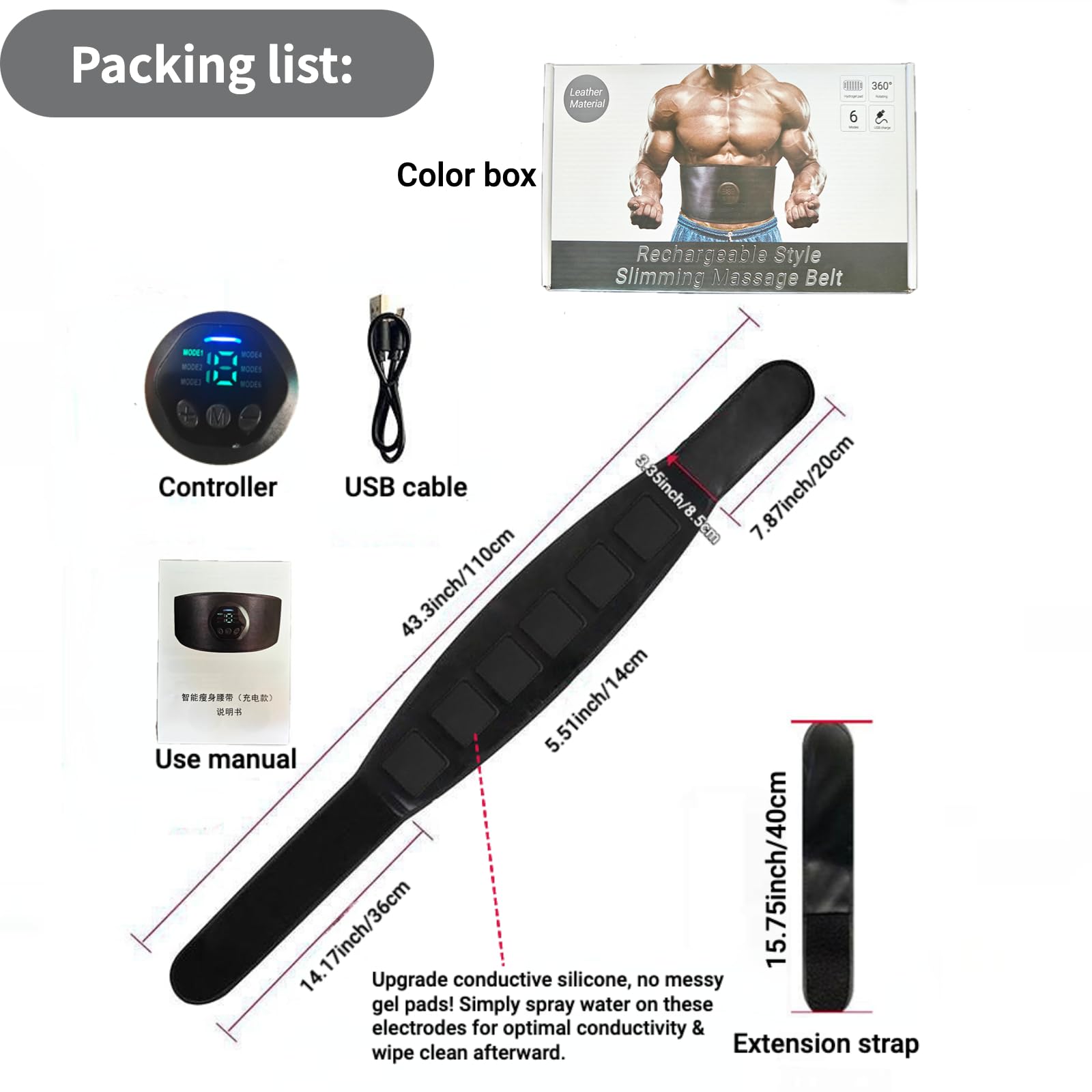 Estimulador Muscular EMS - Cinturón Abdominal Portátil con 6 Modos/18 Niveles para Hombres y Mujeres, Recargable por USB, Dispositivo de Tonificación y Entrenador de ABS con Pantalla Digital