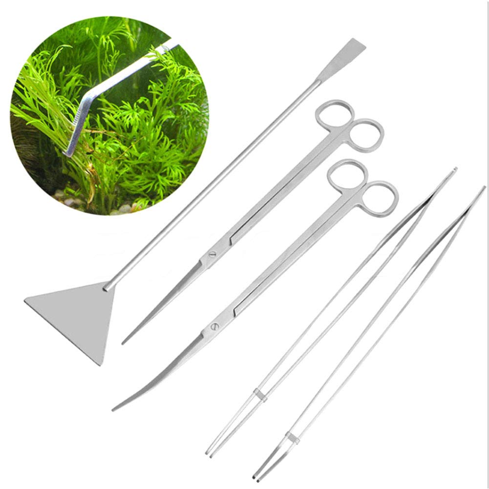 Aquarium Aquascaping Kit 6 en 1 en Acier Inoxydable Char Outil pour Poissons et Plantes Aquatiques Trim Aquascaping [Pince à Épiler + Ciseaux + Spatul + Couteau à Algues]